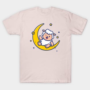 Cute Sheep Sitting On The Moon T-Shirt